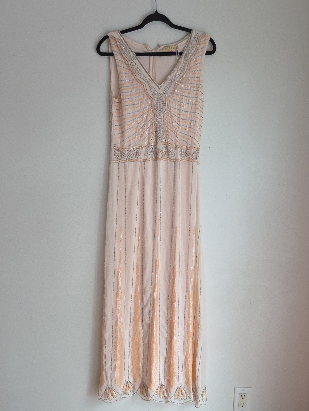 Maya Blush Pink Beaded Maxi Dress with Sequin Accents